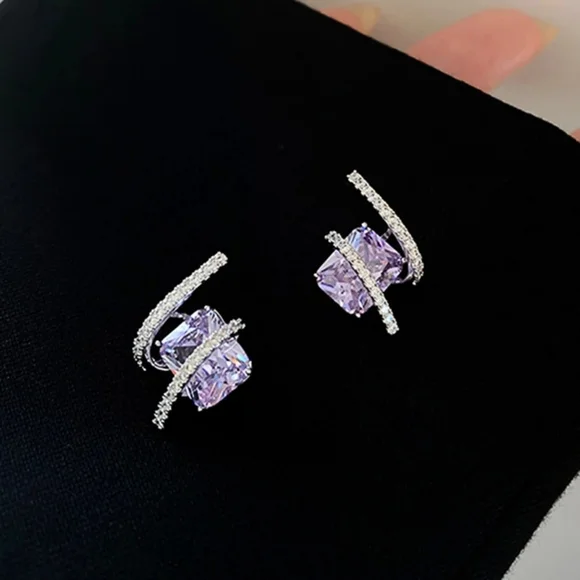💜Sliver diamond with purple earrings💜 - Picture 5 of 6